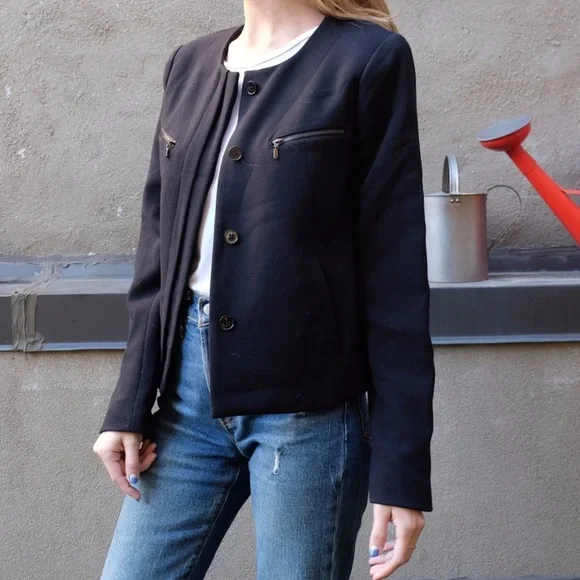 GAP Black Structured Crop Shell Tailored Collarless Blazer Career Jacket • Small - Picture 7 of 10